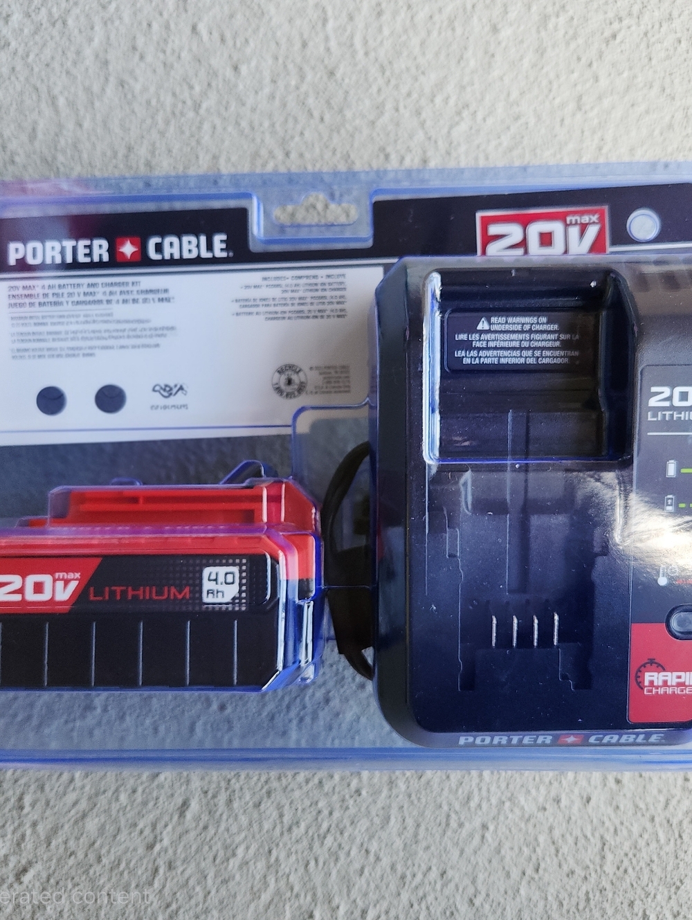 Porter Cable 20V MAX 4Ah Lithium Ion Battery & Rapid Charger Kit PCC685LCK